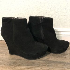 ALDO suede leather bootie wedges.